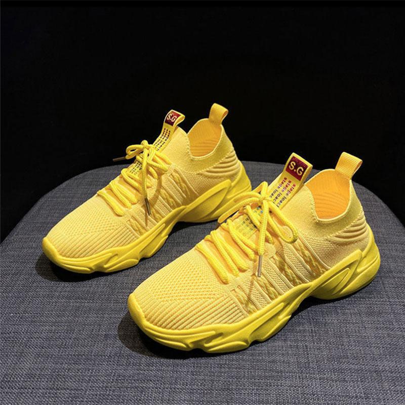 Running Shoes Flying Weaving Spring Ins Tide Casual All-match Solid Color Sneakers Fashion Student Shoes Lace-up Sneakers