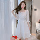 Women's Summer Dress Square Neck Slim Puff Sleeve Solid Color Skirt