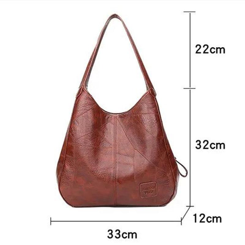 Vintage PU Leather Soft Leather All-match Tote Bag Simple One-shoulder Handbag Multi-layer Casual Lady Messenger Bag