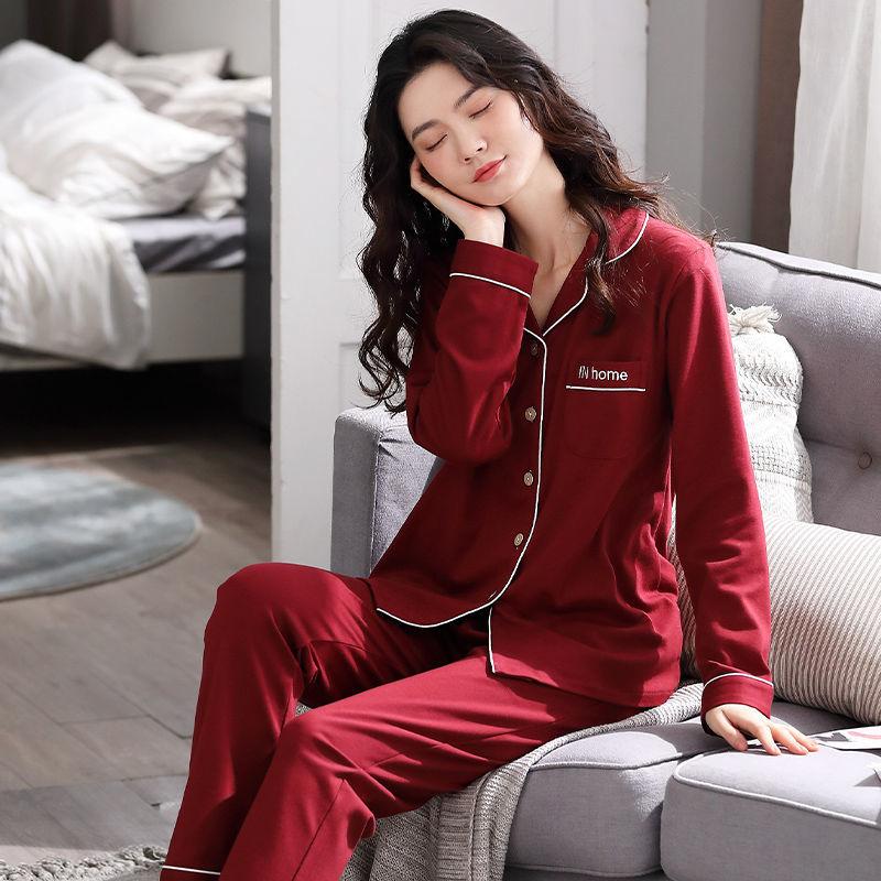 Women's Thin Pajamas Can Be Worn Outside Home Clothes Cotton Pajamas Women's Spring and Autumn Long-sleeved Suits Plus Size Pajamas Soft Fabric