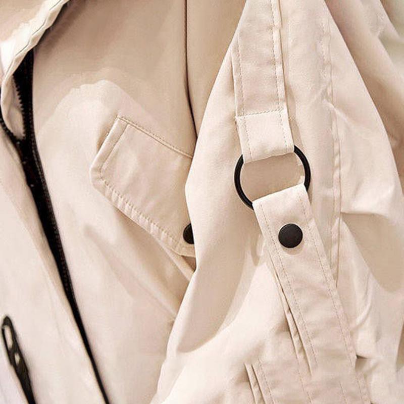 Workwear Windbreaker Women's Mid-length Hooded Loose Jacket with Adjustable Drawstring Women's Warm Short Hooded Jacket