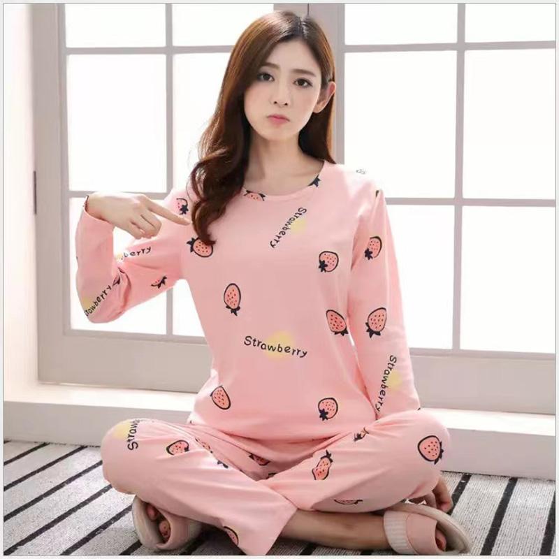 Long Sleeve Printed Pajamas Women's Sweet Loose Floral Printing Home Wear Two-piece Set Spring Autumn Printed Round Neck Pajamas Set