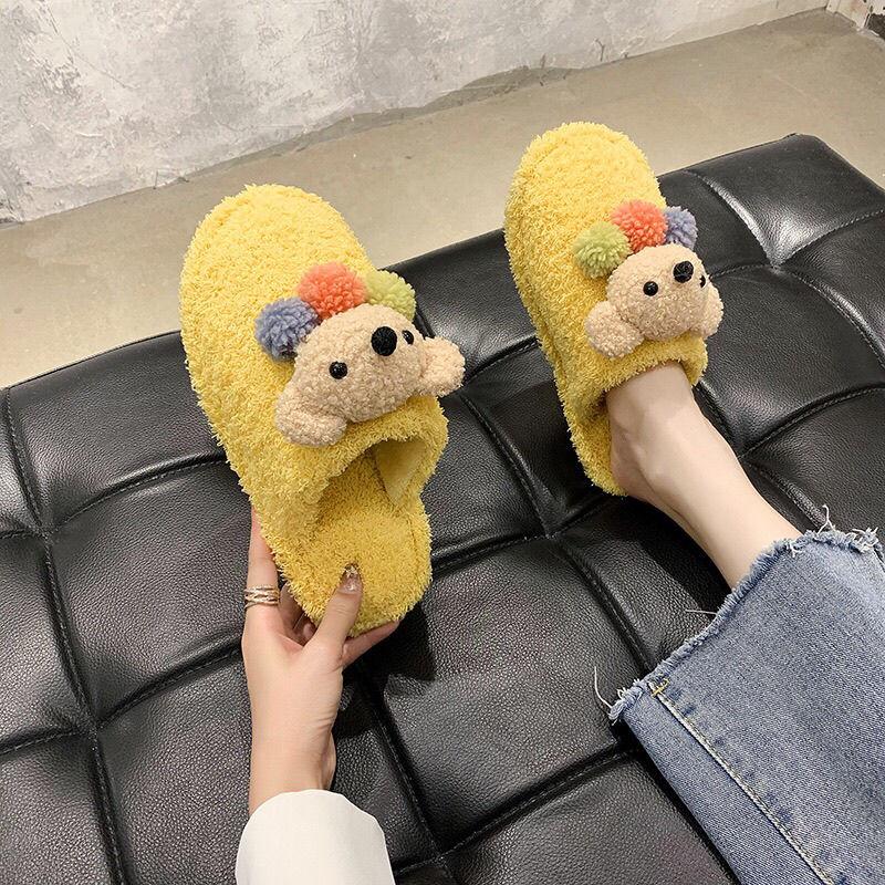 Girls Plush Slippers Cute Papillon Design Flat Shoes Home Leisure Warm Autumn and Winter