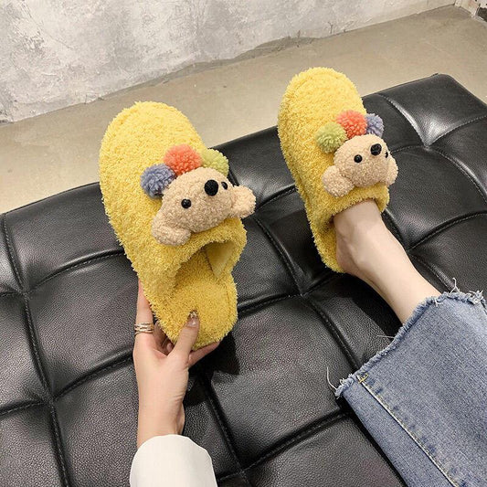 Girls Plush Slippers Cute Papillon Design Flat Shoes Home Leisure Warm Autumn and Winter