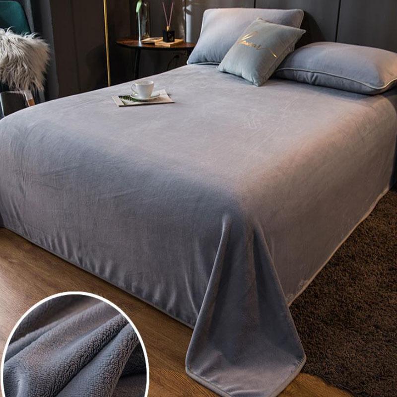 Large Milk Velvet Bed Sheet Coral Velvet Thick Warm Blanket Solid Color Pillowcase