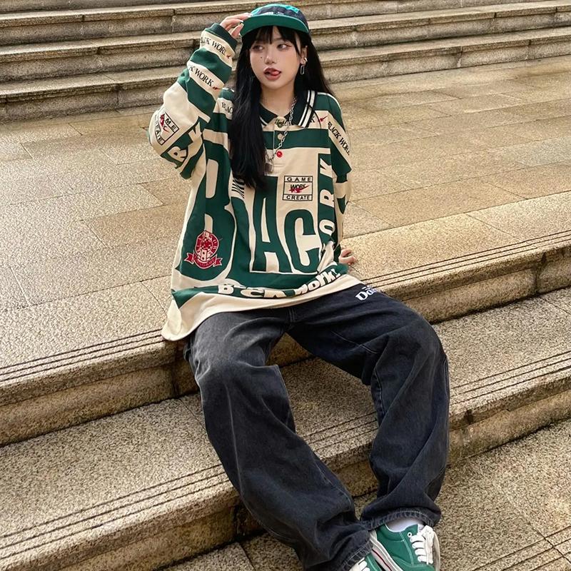 Hip Hop Hoodies Oversized Fashion Streetwear Harajuku Pullover Sweatshirts Letter Printed Vintage Long Sleeve Tops Autumn Winter Women Hoodies