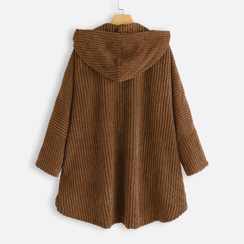 Autumn Winter Jacket for Women Corduroy Hooded Coats Solid Casual Plus Size Parkas