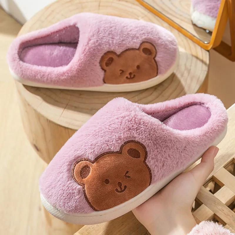 Women Winter Slippers Home Dormitory Cute Warm Slippers Furry Thick Plus Size Non Slip Slippers Women Men Cotton Shoes
