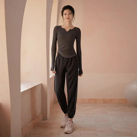 Yoga Suit Female Running High-end Professional High-end Gym Fitness Suit Ladies Sportswear Loose Suit Leggings Long-sleeved T-shirt