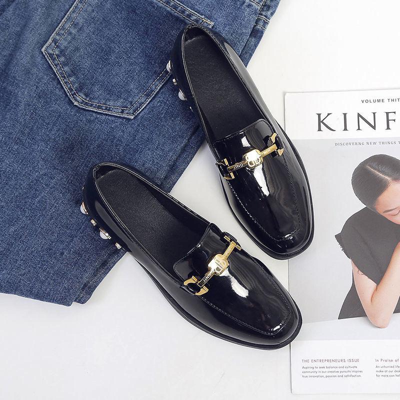 Glossy Cute Working Leather Shoes Women's British All-match Thick-heeled Mid-heel Single-shoes Women's Mid-heel Leather Shoes