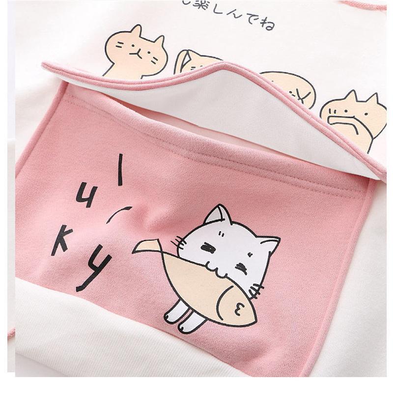 Cat Pink Girl Heart Fleece Egirl Super Thick Loose Hoodie Kawaii Ears Lolita Hoodie