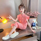 Girls' Solid Color Splicing Button Suit Summer Cool Breathable Suit Children's Casual Sleeveless Two-piece Set