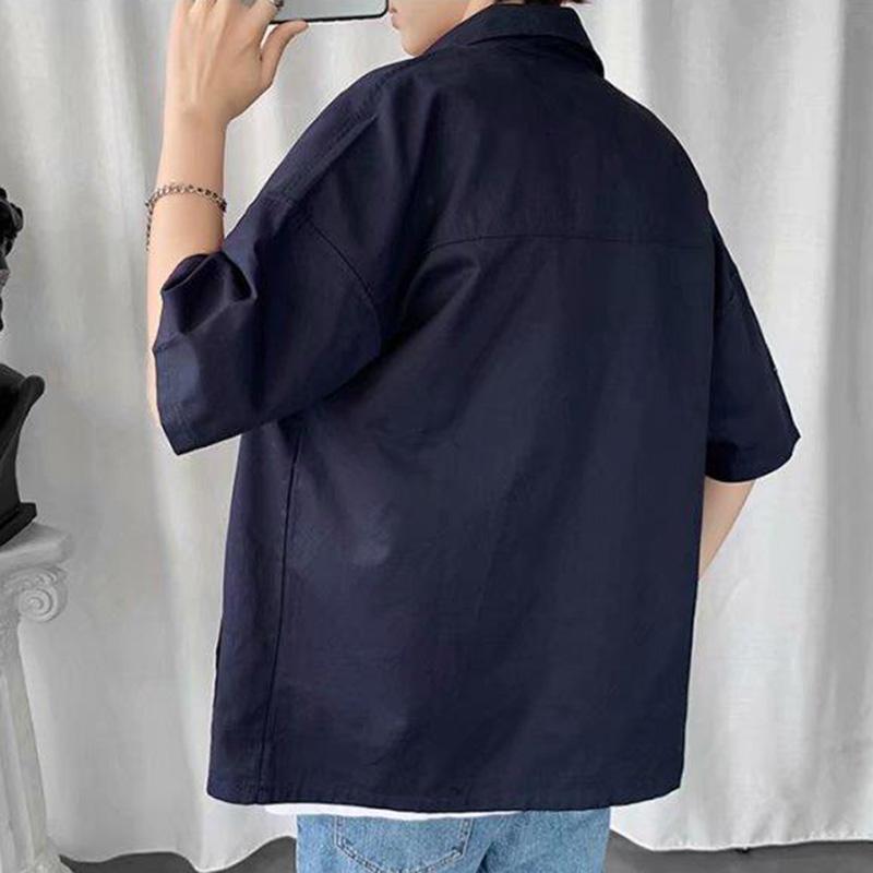 Military Style Workwear Shirt Men's Summer Multi-pocket Ins Short-sleeved Shirt Loose and Handsome Men's Cardigan Short-sleeved Shirt