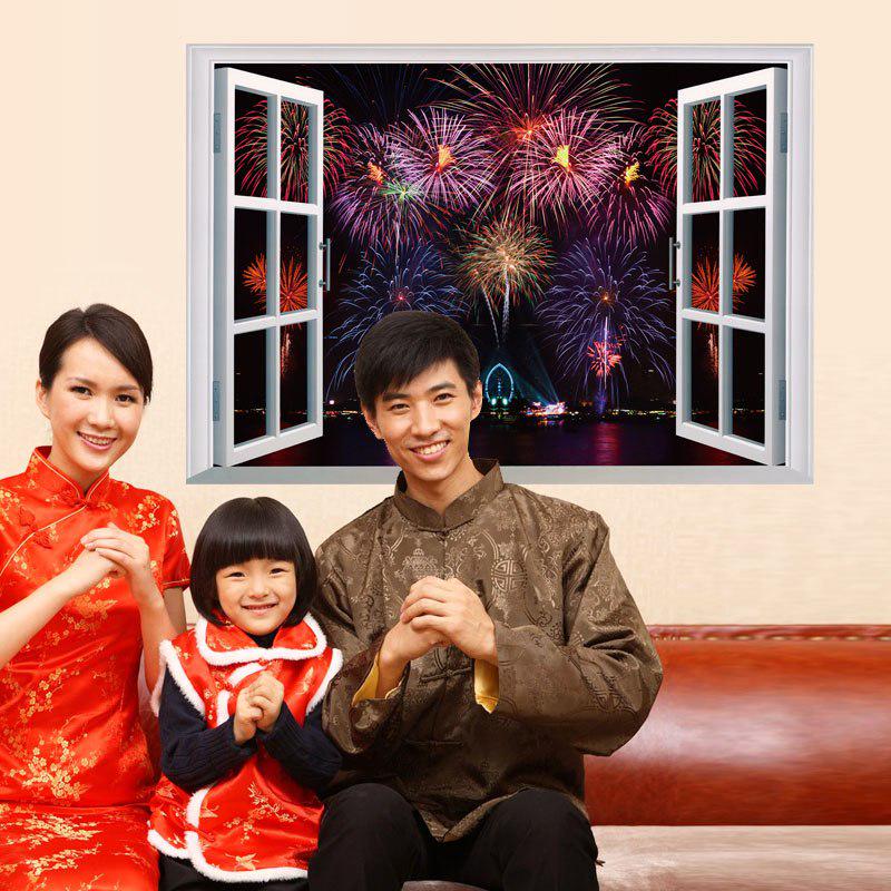 [Wall sticker] Fireworks outside the window 3D fake windows landscape home decoration wall stickers