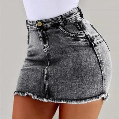 Denim Skirt Solid Color High Waist Pocket Student Short Cowboy Skirt Knee Length A-line Skirts