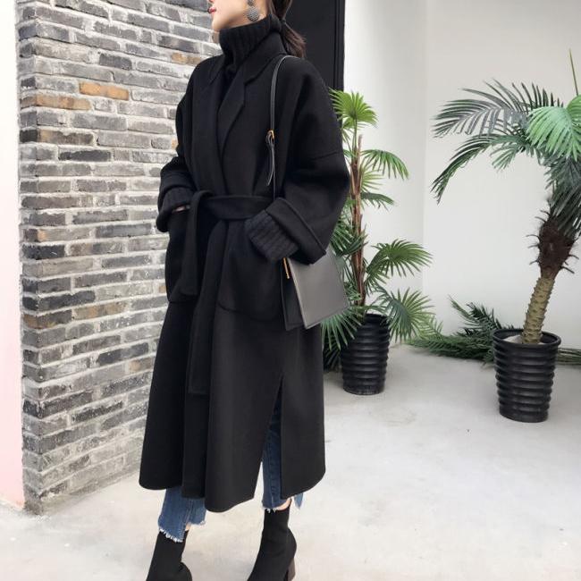 Urban Fashion Solid Women Casual Woolen Coat Female Long Windbreaker Jackets Korean Wool Coat Lady Overcoats