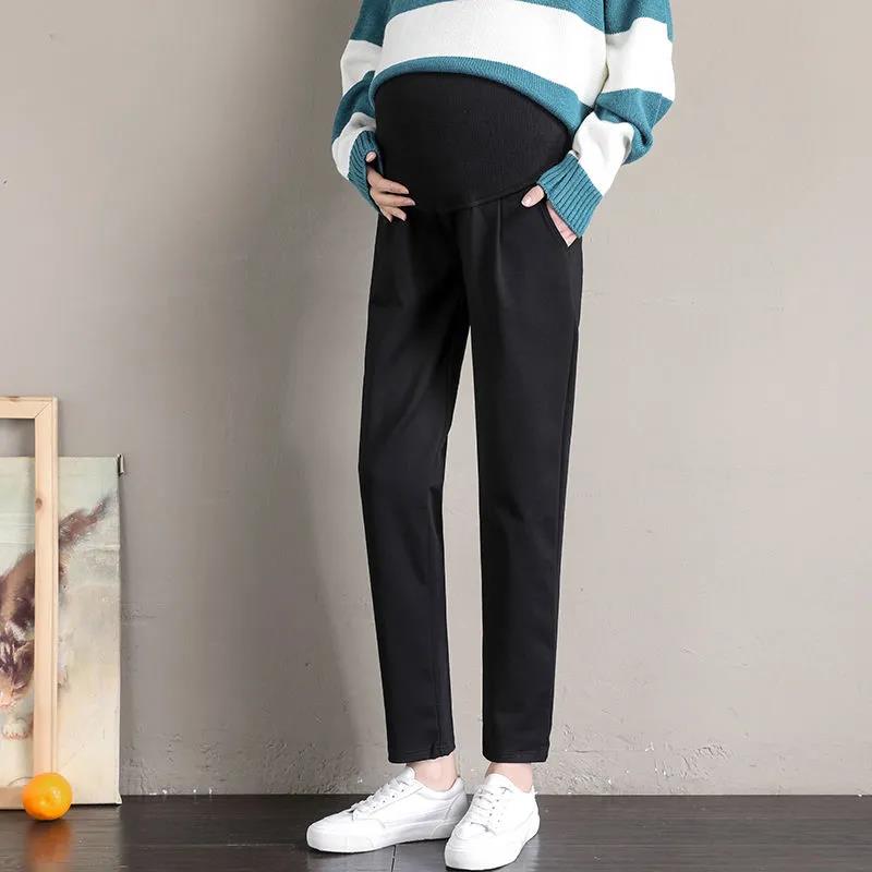 Pregnant Women's Pants Wear Fashion Large Harlan Pants In Spring and Autumn, Plush, Casual Straight Tube and Loose Abdomen In Winter