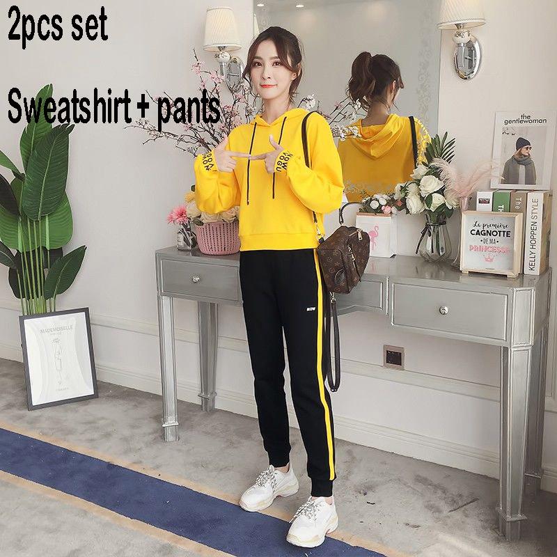 Two pcs set wild long-sleeved casual sweatshirt set large size spring and autumn women's clothing