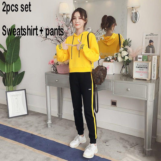 Two pcs set wild long-sleeved casual sweatshirt set large size spring and autumn women's clothing