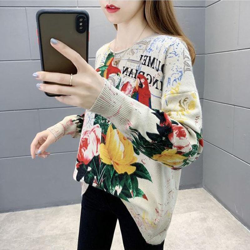 Peacock Pattern Pullover Sweater Women Fall/winter Ethnic Style Print Knit Sweater Outer Wear Jumper Tops