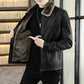 Leather Jacket Men's Winter Green Middle-aged Plus Velvet Thickening Men's Leather Jacket Jacket Fur One Parker Men's Clothing