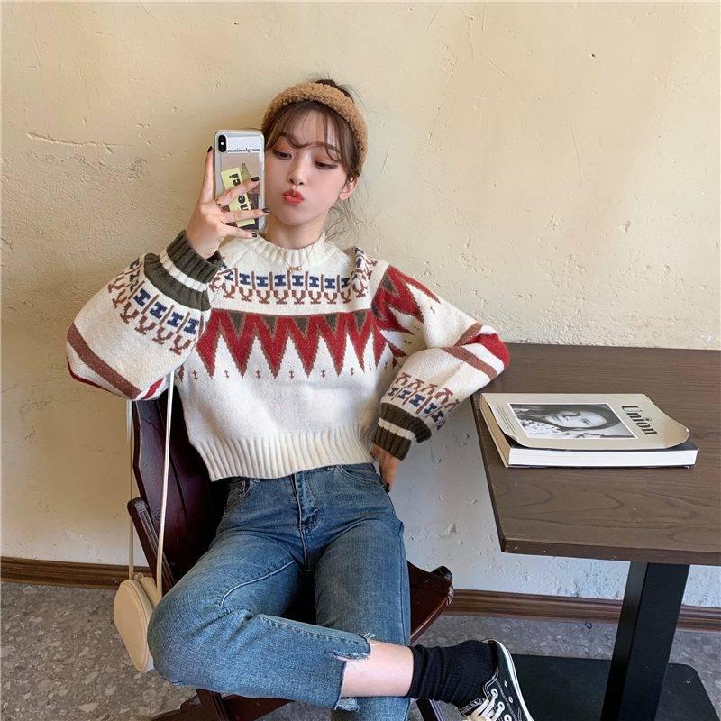 Autumn Winter Loose Thickened Hit Color Short Sweater Women's Hedging Long-sleeved Student