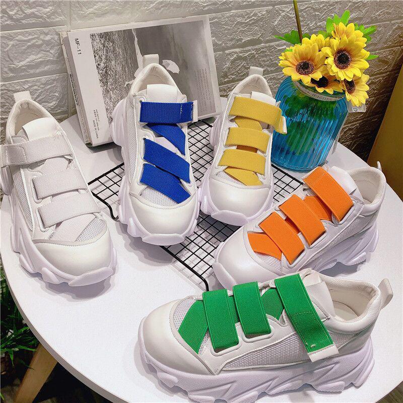 Trifle Small White Shoes Women Spring  Summer Candy Color Velcro Mesh Breathable Sneakers Thick-soled Running Shoes