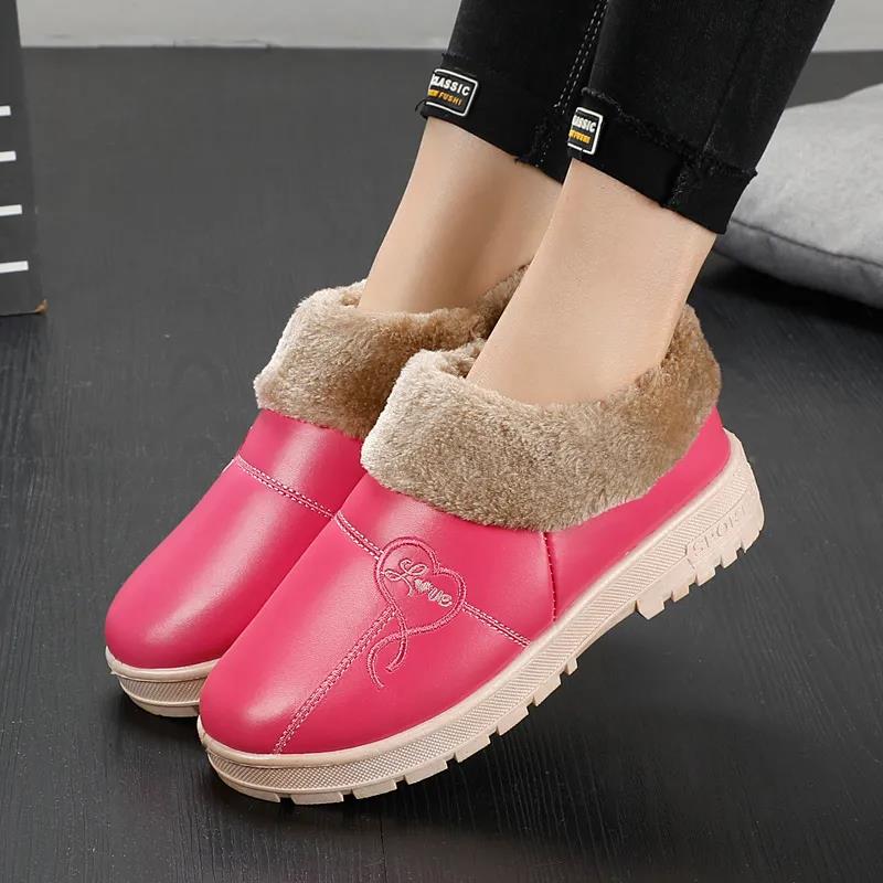 Winter Cotton Slippers Women's Warm Waterproof Men's Shoes Home Slippers with Heel