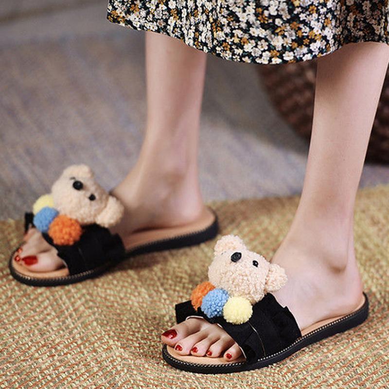 Korean Version of Summer Girl Heart Cartoon Cute Non-slip Casual Student Wear Fashion Bear Sandals and Slippers Women
