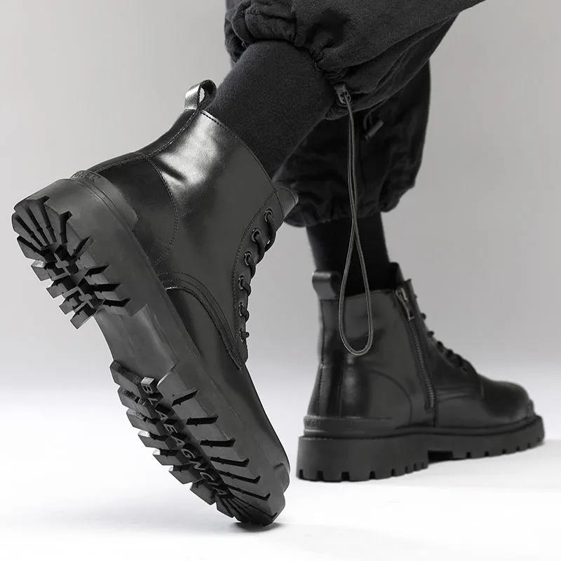 British Style Fashion Trend Martin Boots Men's High-top Shoes Korean Leather Boots All-match High School Boots for Students