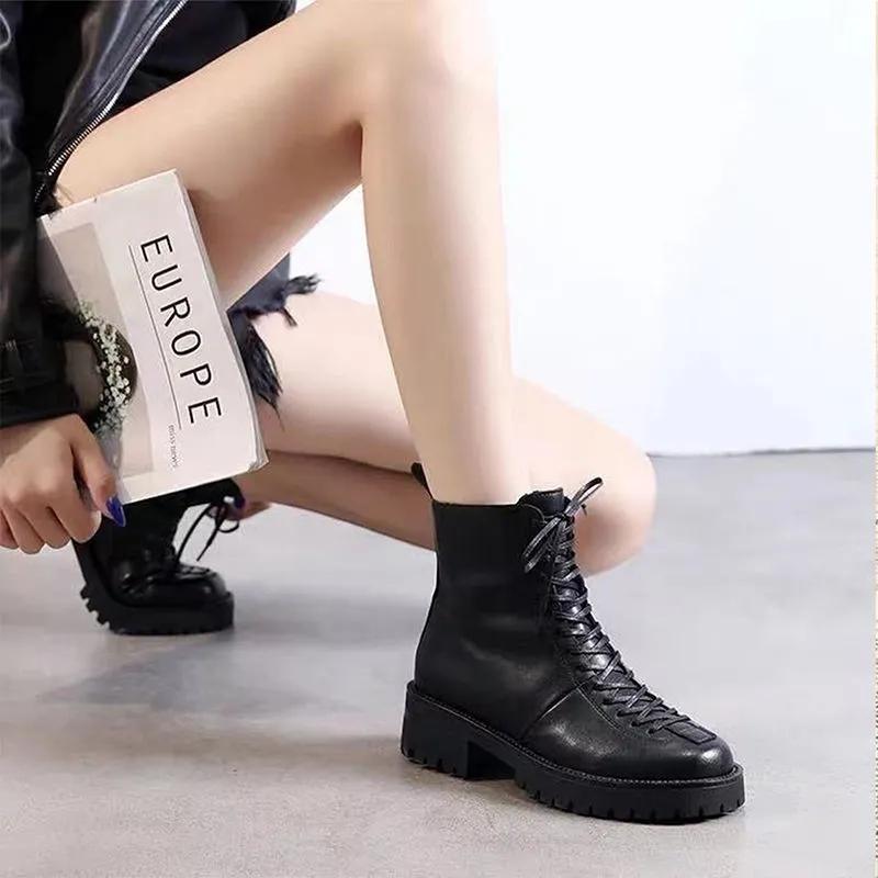 Retro Brown Martin Boots Women Autumn and Spring British Style Leather All-match Thick-soled Short Boots Women Single Shoes Waterproof Boots