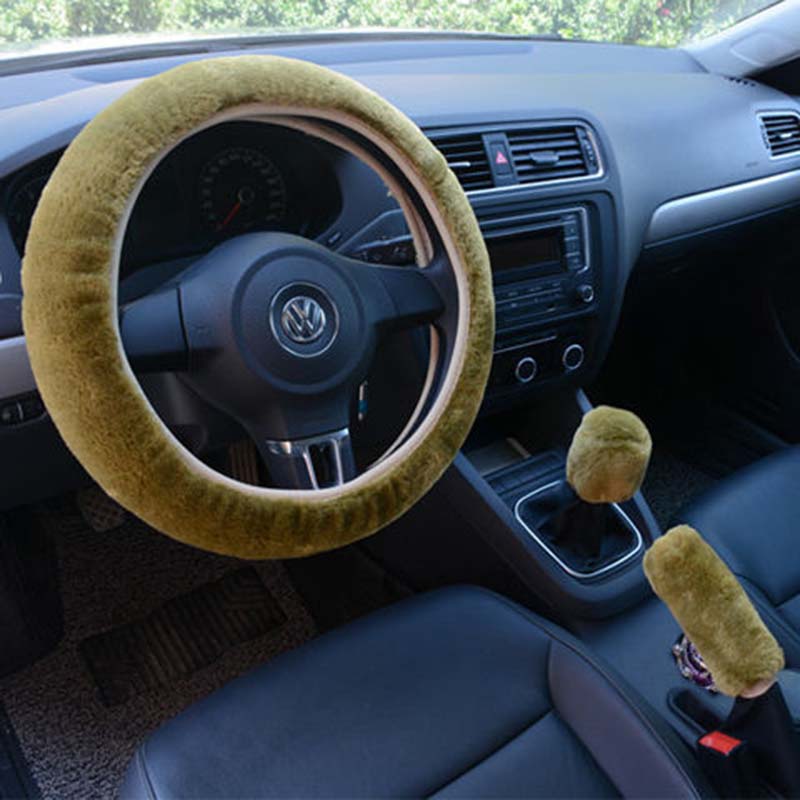 Winter Fleece Warmth Universal Steering Wheel Cover Three-piece Car Handle Cover Gear Cover Handbrake Cover