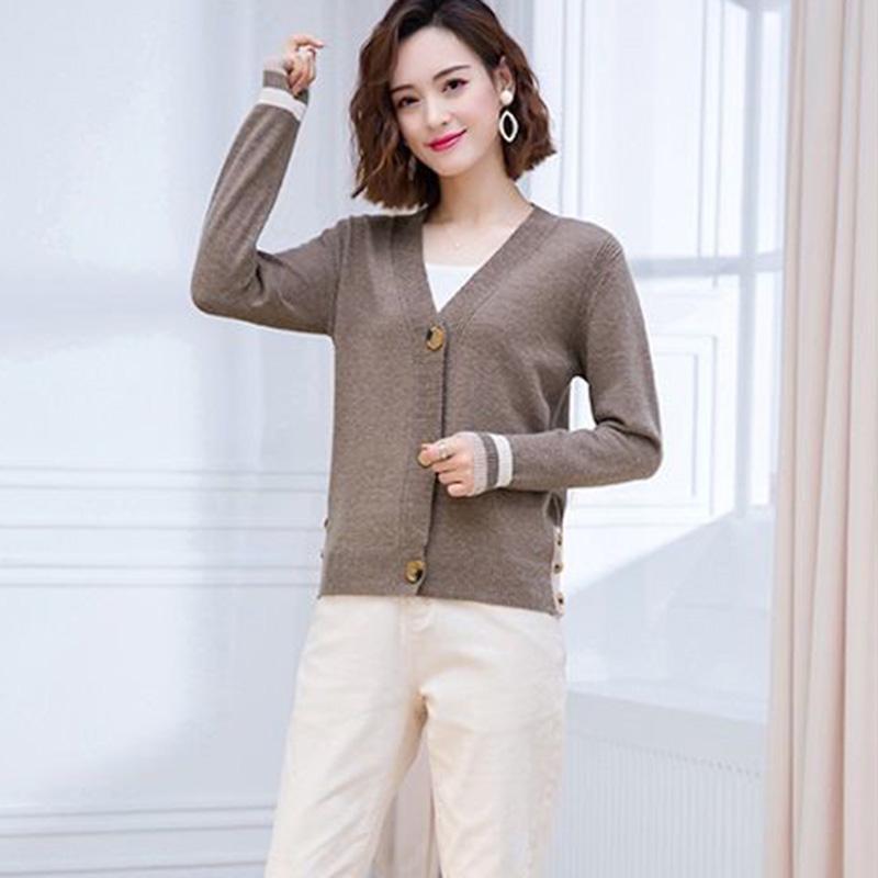 Spring and Autumn Style Shawl Solid Color Versatile Sweater Button Knit Sweater V-neck Gentle Warmth Trend