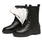 Women's Boots Winter Shoes Black Leather Fur Boots Plush Warm Ankle Booties Platform Chunky Boots Fashion Designer