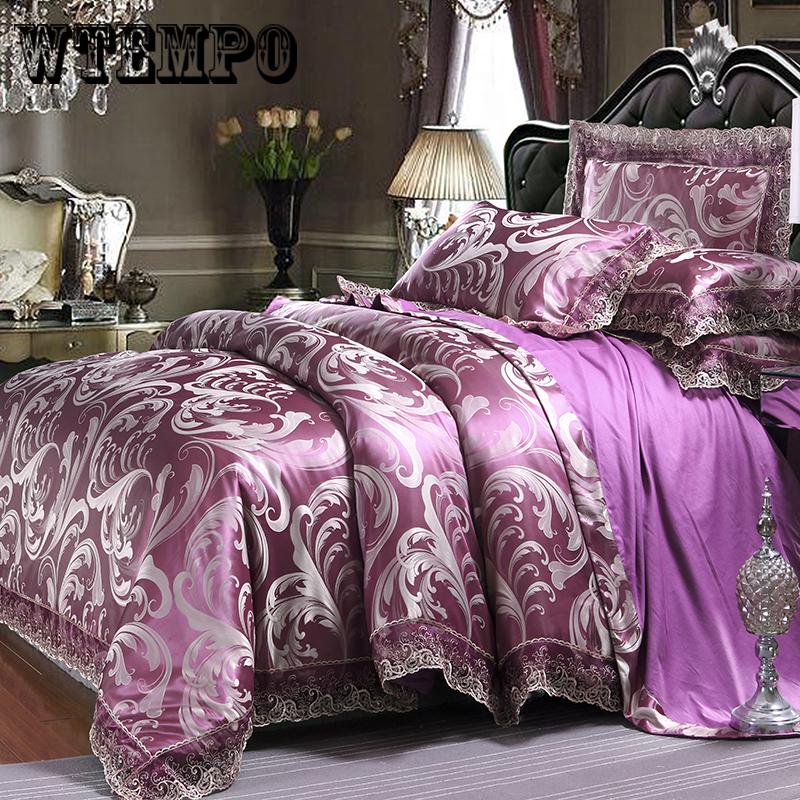 Luxury Satin Jacquard Bedding Set Duvet Cover Bed Linen Bed Sheet Pillowcases Bedclothes