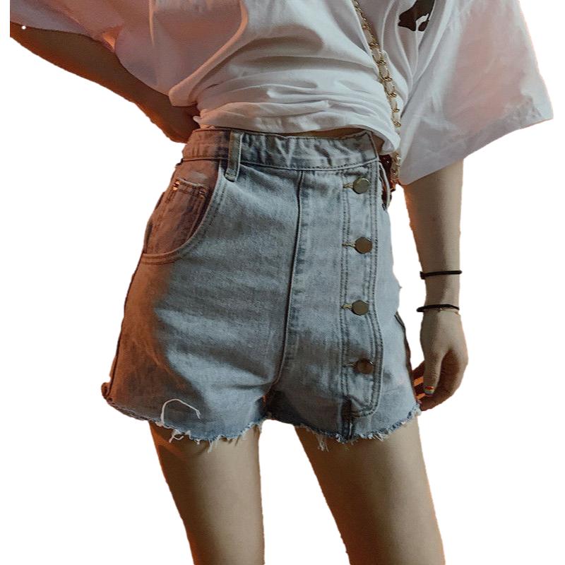 WTEMPO Irregular Buttons High Waist  Women Denim Shorts Loose Spring and Summer Casual Shorts
