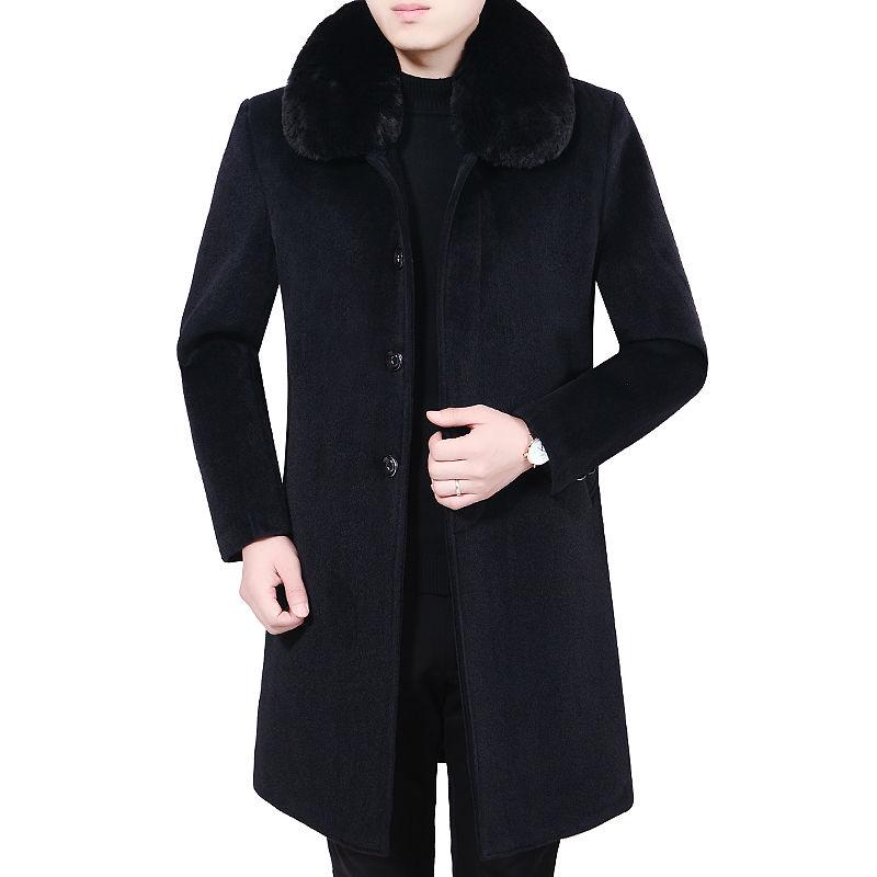 Winter Trench Coat for Men Fashion Mens Jackets Woolen Men's Jacket Fur Collar Warm Woolen Coat