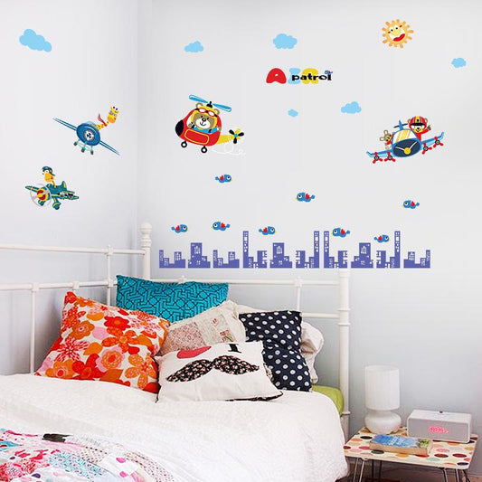 Animal aviator children's room cabinets kindergarten classroom porch layout decorative wall stickers