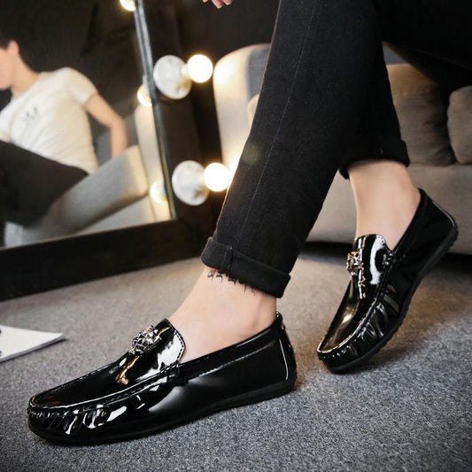 Glossy leather leopard head peas shoes men's full drag trend fashion wild shoes Korean men's shoes