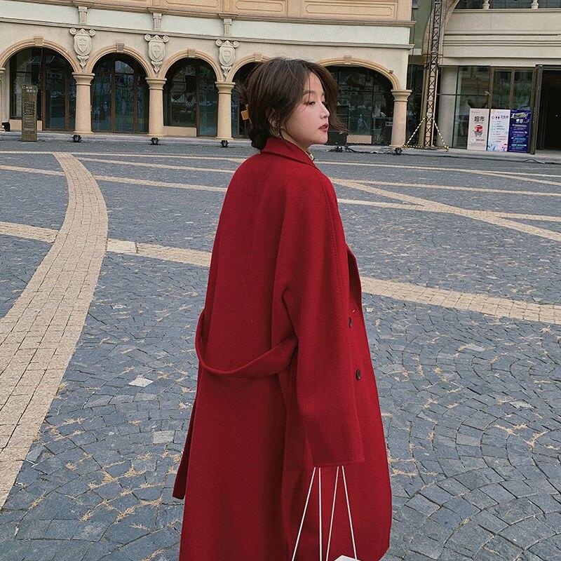 Autumn Winter Single-breasted Woolen Coat Vintage Female Long Korean Fashion Long Jackets Casual Street Lady Outwears