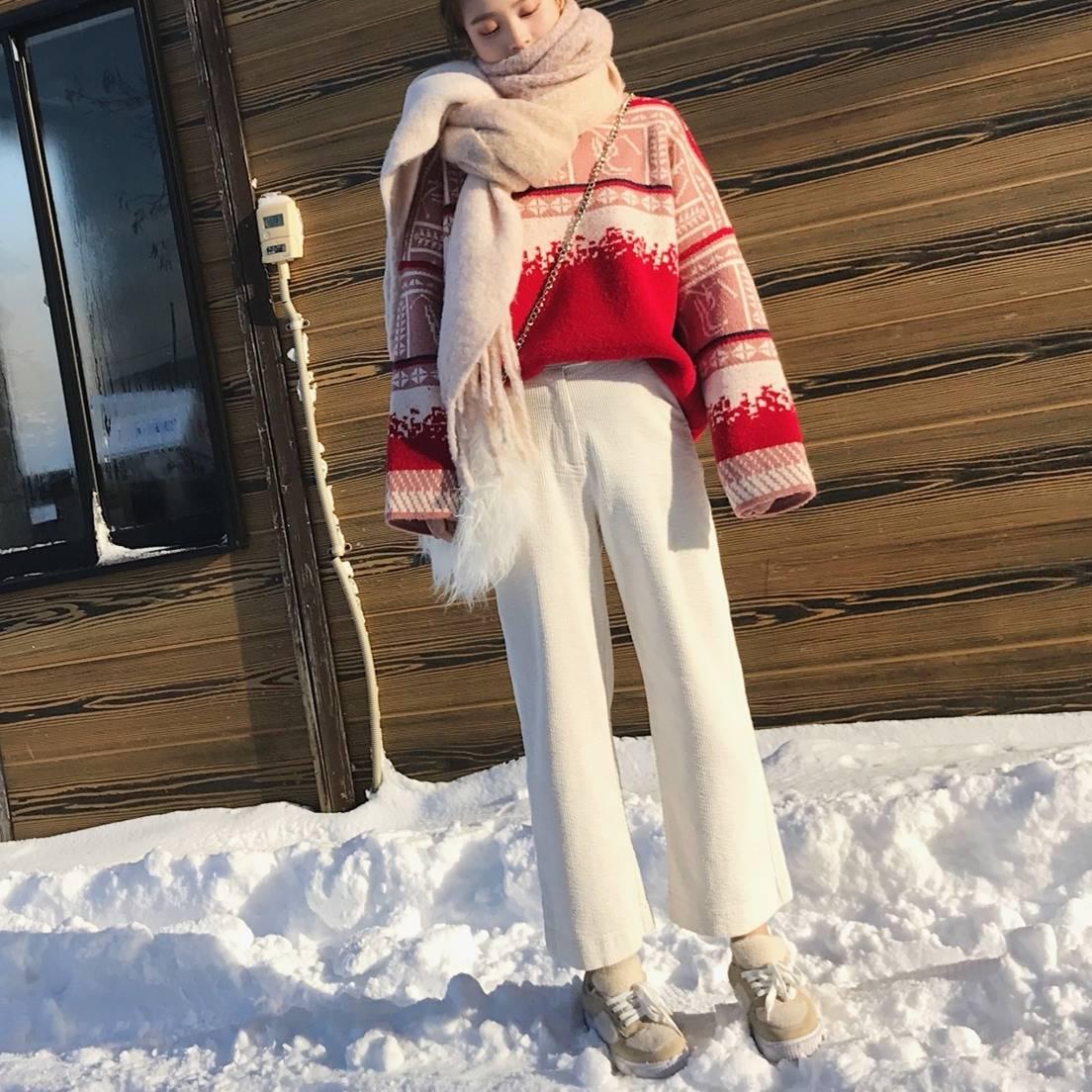 Loose thick retro red sweet 2019 autumn and winter Christmas wear pullover sweater female