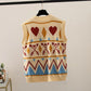 Retro Diamond Loose Knit Vest Women Spring and Autumn Stacking Sleeveless V-neck Vest Sweater