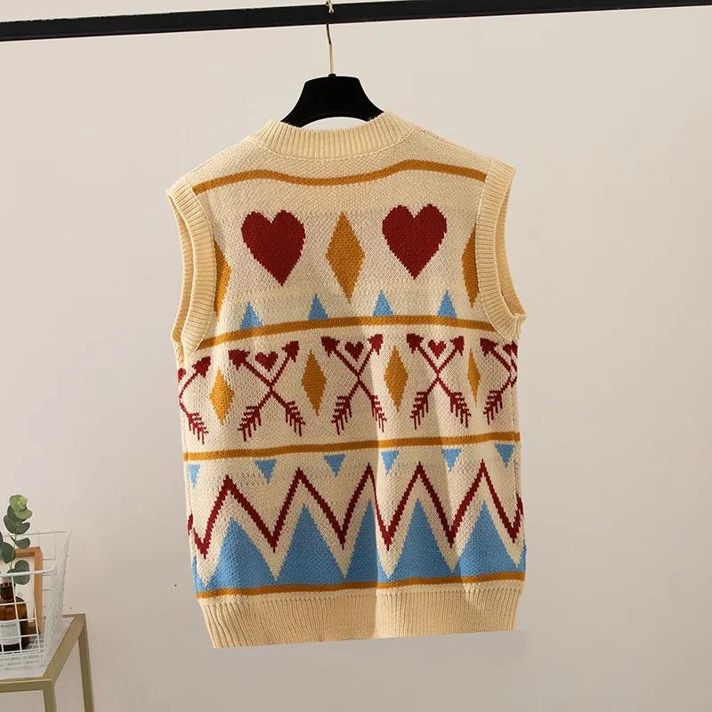 Retro Diamond Loose Knit Vest Women Spring and Autumn Stacking Sleeveless V-neck Vest Sweater