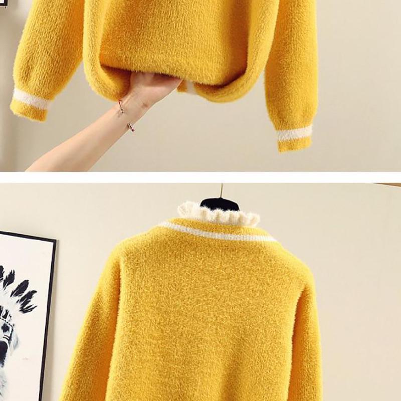 Winter Sweater for Women Sweet Casual Loose Pullover Sweater Imitation Mink Sweater Long Sleeve Fuzzy Sweater