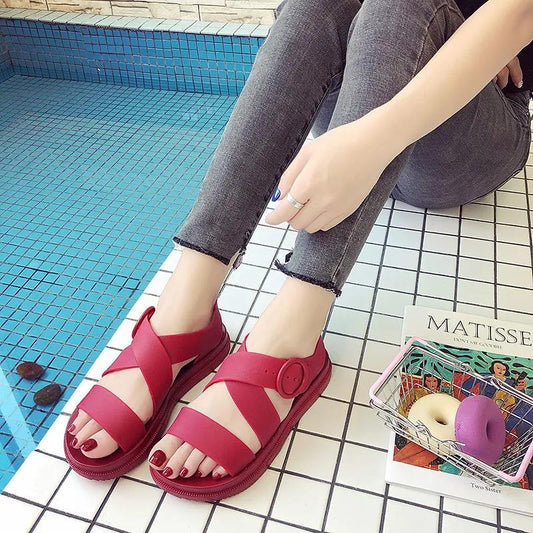 Solid Color Soft-soled Sandals Women's Summer Outer Wear Non-slip Wear-resistant Sandals