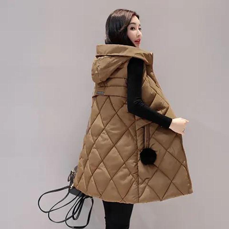 Women's Down Cotton Hooded Vest Jacket Winter Sleeveless Thicken Warm Jacket