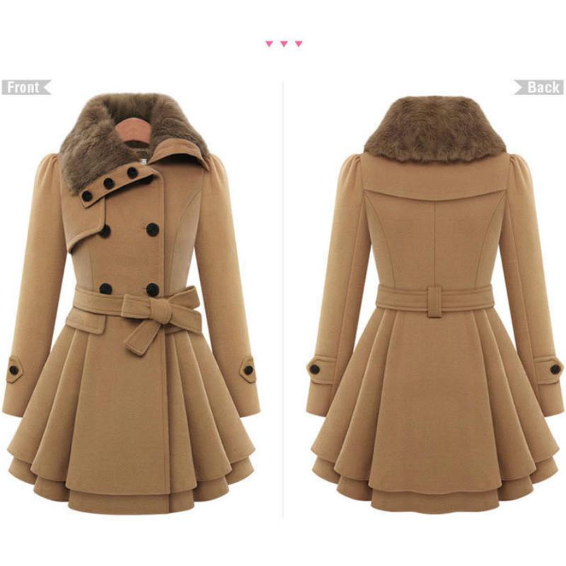 Women European Beauty In the Long Section of Woolen Coat Double-breasted Thick Coat