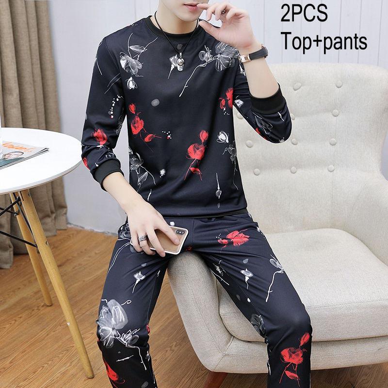 Trendy Men's Suit Casual Large Loose Sweater Fat Plus Two Piece Set