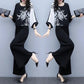 Women's Black Two-piece Wide-leg Trousers Printed Belly Slimming Shirt Casual Suit Women's Plus Size Temperament Casual Loose Suit