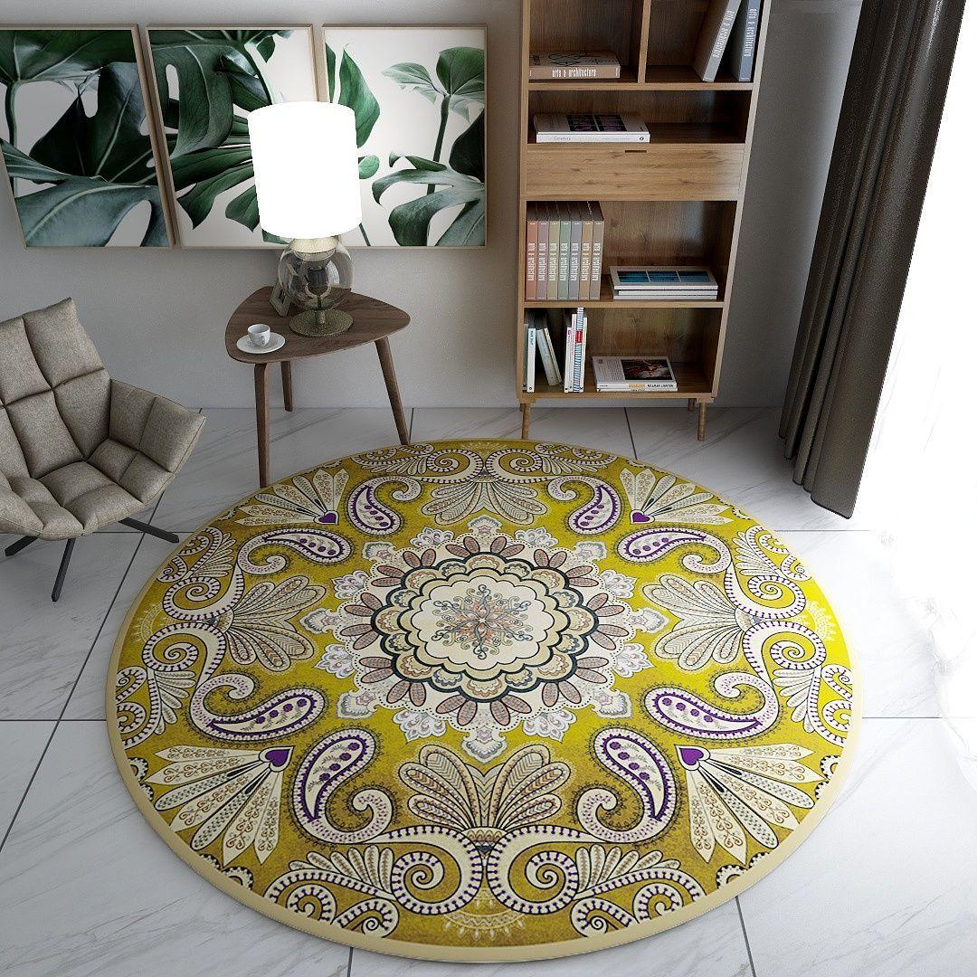 Round Carpet National Wind Retro American Computer Chair Hamper Pad Bedroom Living Room Book Clothes Room Non-slip